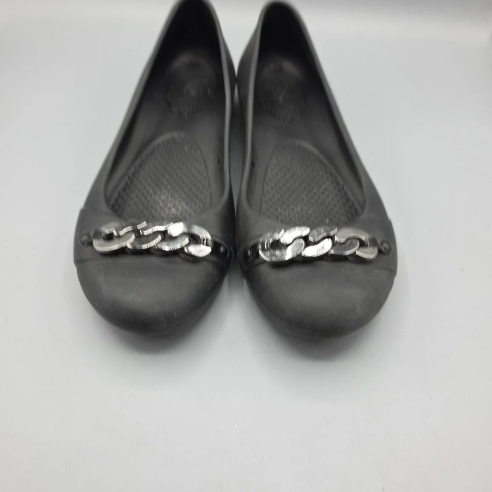 Crocs Gianna Ballet Flats Womens 9 Black Chain Link Slip On Comfort Shoes